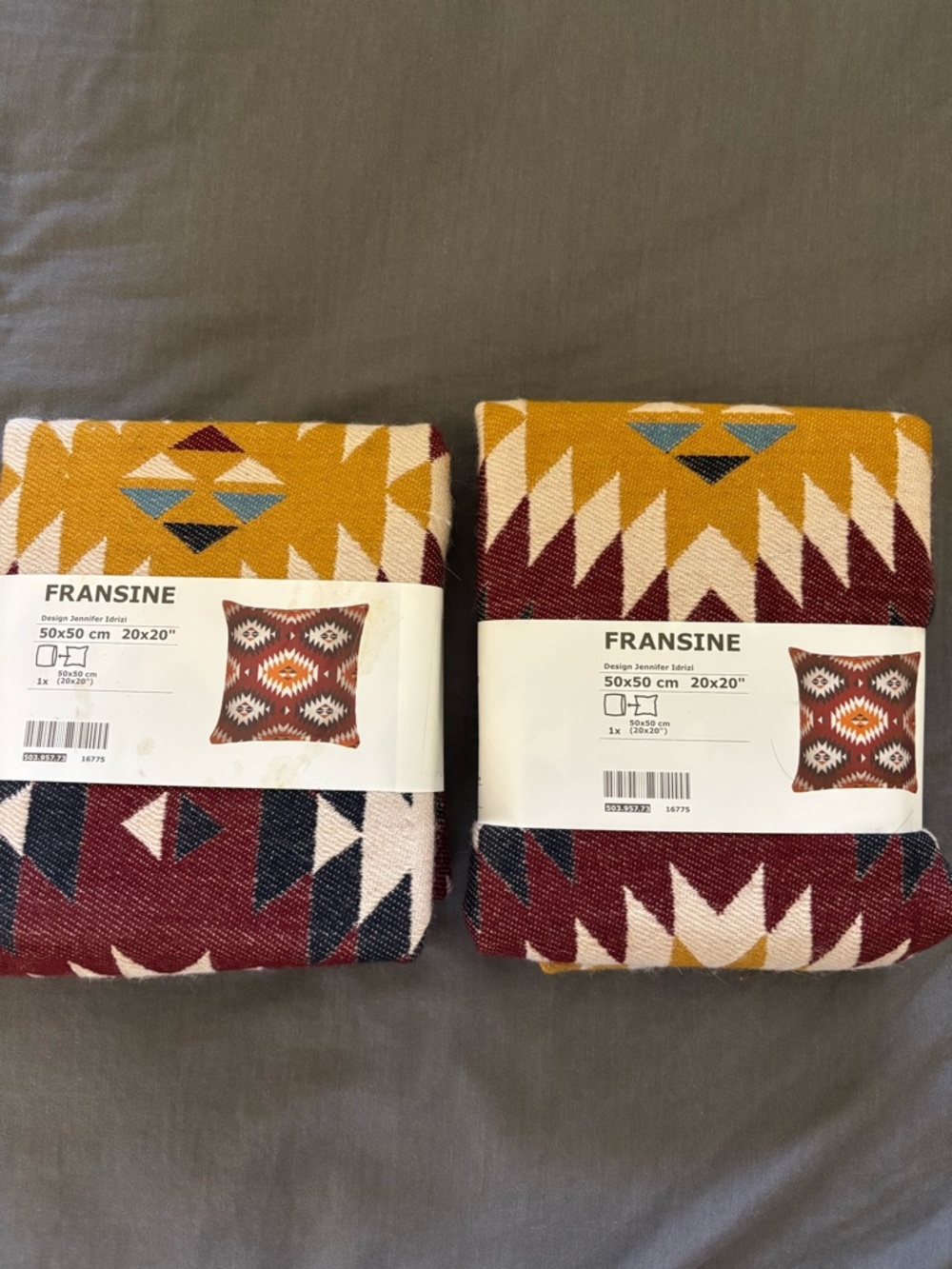 IKEA FRANSINE Geometric Throw Pillow Covers in Mustard, Burgundy and Blue